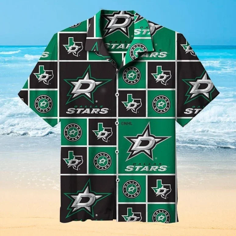 Dallas Stars Texas Pride Grid Hawaiian Shirt Dallas Stars Texas Pride Grid Hawaiian Shirt