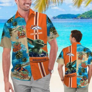 Denver Broncos Baby Yoda Custom Name NFL Football Team Hawaiian Shirt