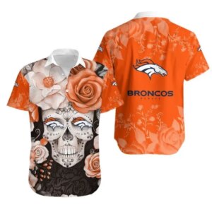 Denver Broncos Day of the Dead Sugar Skull Hawaiian Shirt