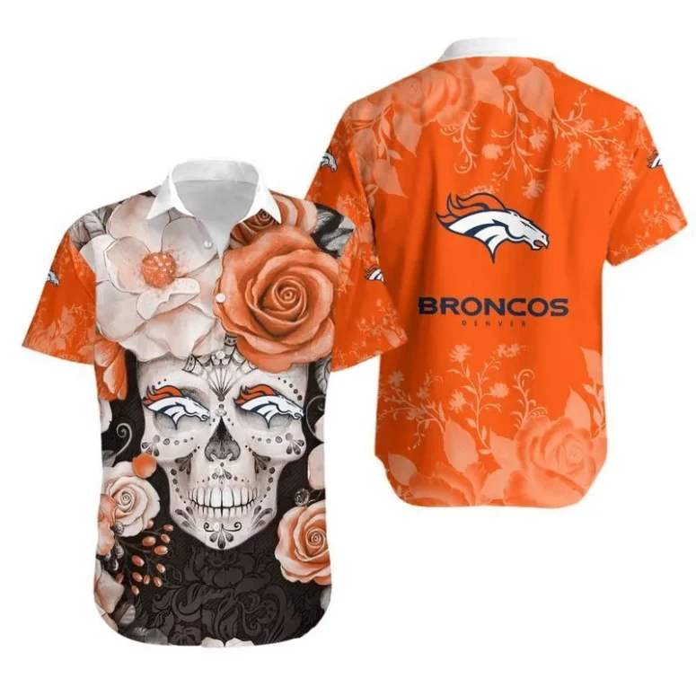 Denver Broncos Day of the Dead Sugar Skull Hawaiian Shirt Denver Broncos Day of the Dead Sugar Skull Hawaiian Shirt