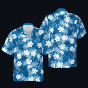 Detroit Lions Blue White Flower NFL Football Team Hawaiian Shirt