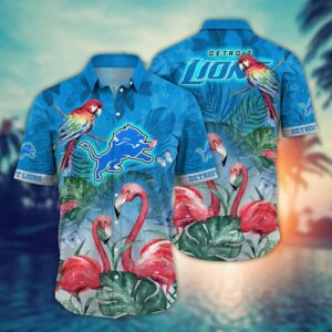 Detroit Lions Pink Flamingo NFL Football Team Hawaiian Shirt