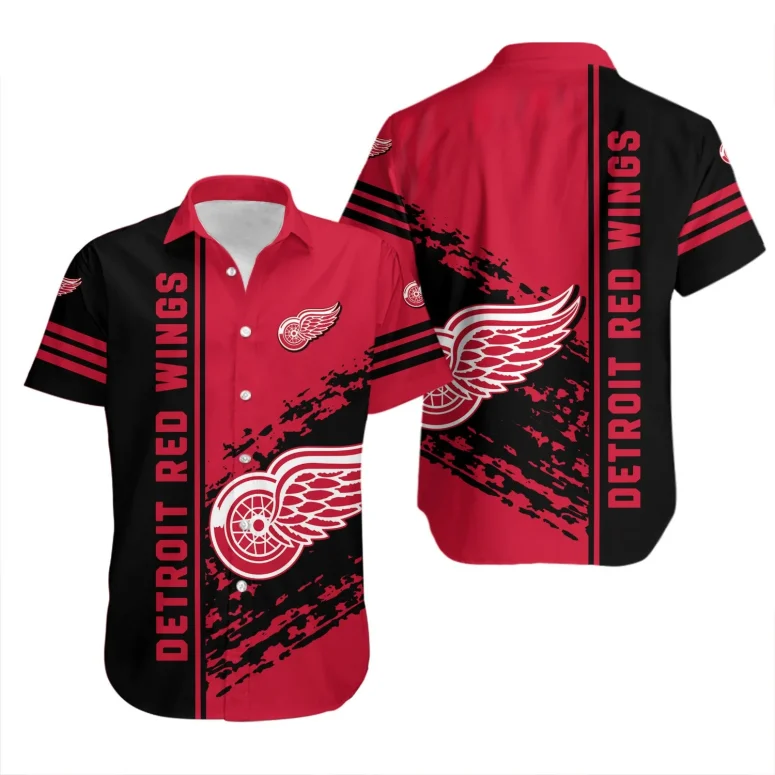 Detroit Red Wings Bold Stripe Hawaiian Shirt Detroit Red Wings Bold Stripe Hawaiian Shirt
