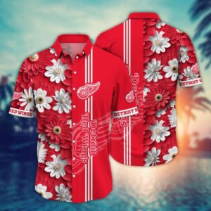 Detroit Red Wings Daisy Stripe Hawaiian Shirt