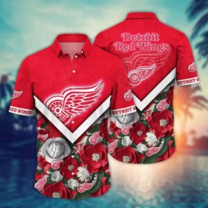 Detroit Red Wings Floral Chevron Hawaiian Shirt
