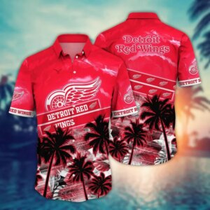Detroit Red Wings Sunset Palms Hawaiian Shirt
