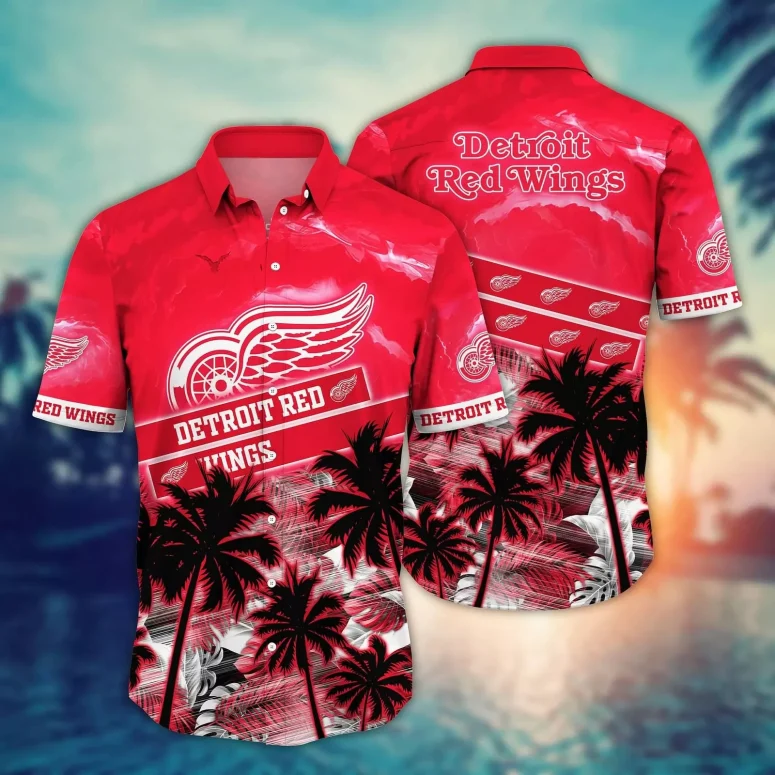 Detroit Red Wings Sunset Palms Hawaiian Shirt Detroit Red Wings Sunset Palms Hawaiian Shirt
