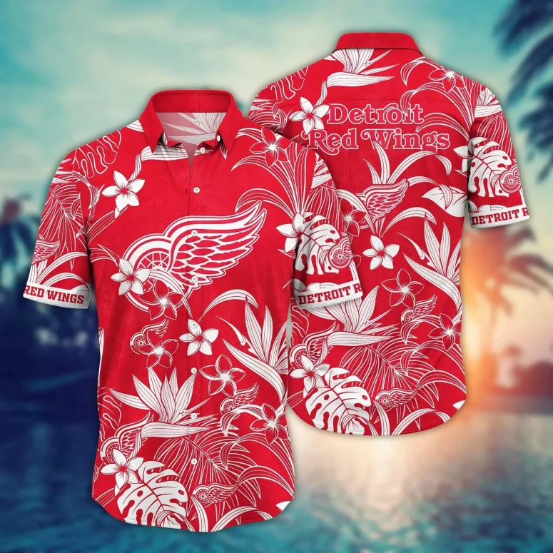 Detroit Red Wings Tropical Bloom Hawaiian Shirt Detroit Red Wings Tropical Bloom Hawaiian Shirt
