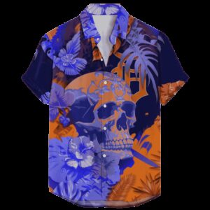 Detroit Tigers Bold Skull Floral Hawaiian Shirt