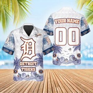 Detroit Tigers Classic Palms Personalized Name Number Hawaiian Shirt