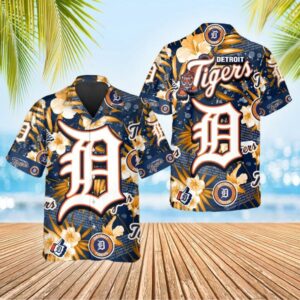 Detroit Tigers Iconic Logo Hibiscus Hawaiian Shirt