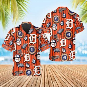 Detroit Tigers Orange Stripe Logo Hawaiian Shirt