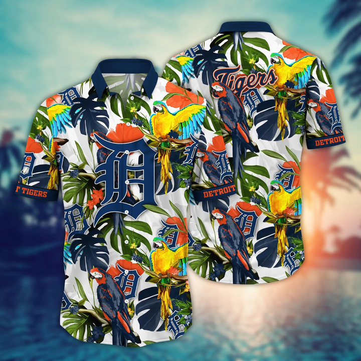 Detroit Tigers Parrot Paradise Hawaiian Shirt Detroit Tigers Parrot Paradise Hawaiian Shirt