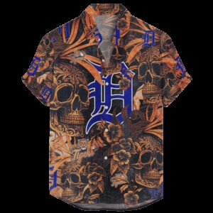 Detroit Tigers Vintage Skull Floral Hawaiian Shirt