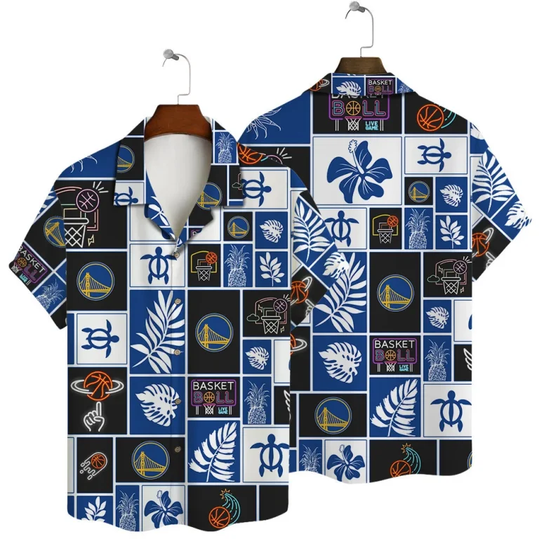 Golden State Warriors Court Mosaic Hawaiian Shirt Golden State Warriors Court Mosaic Hawaiian Shirt