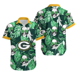 Green Bay Packers Coconut Leaves and Skulls NFL Football Team Hawaiian Shirt