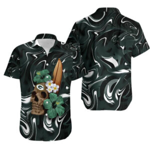 Green Bay Packers Skull and Hibiscus Flower NFL Football Team Hawaiian Shirt