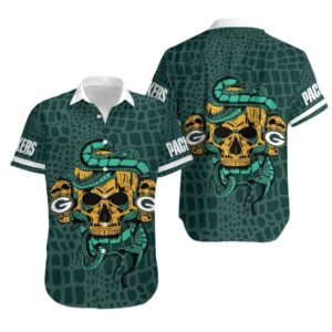 Green Bay Packers Skull and Snake NFL Football Team Hawaiian Shirt