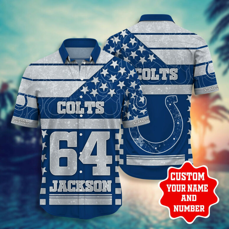 Indianapolis Colts Star With Custom Name Hawaiian Shirt Indianapolis Colts Star With Custom Name Hawaiian Shirt