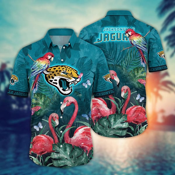 Jacksonville Jaguars Pink Flamingo NFL Football Team Hawaiian Shirt Jacksonville Jaguars Pink Flamingo NFL Football Team Hawaiian Shirt