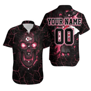 Kansas City Chiefs Fierce Skull Custom Name and Number NFL Football Team Hawaiian Shirt