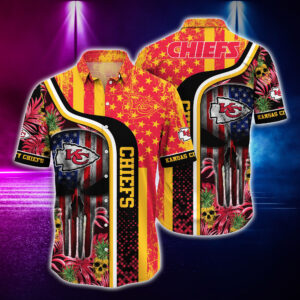 Kansas City Chiefs Skull US Flag NFL Football Team Hawaiian Shirt