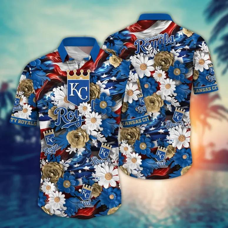 Kansas City Royals Patriotic Floral Hawaiian Shirt Kansas City Royals Patriotic Floral Hawaiian Shirt