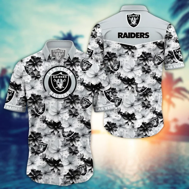 Las Vegas Raiders Floral Frenzy Hawaiian Shirt Las Vegas Raiders Floral Frenzy Hawaiian Shirt