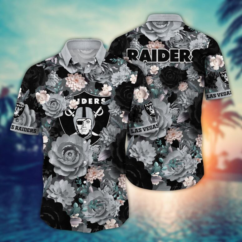 Las Vegas Raiders Midnight Bloom Hawaiian Shirt Las Vegas Raiders Midnight Bloom Hawaiian Shirt