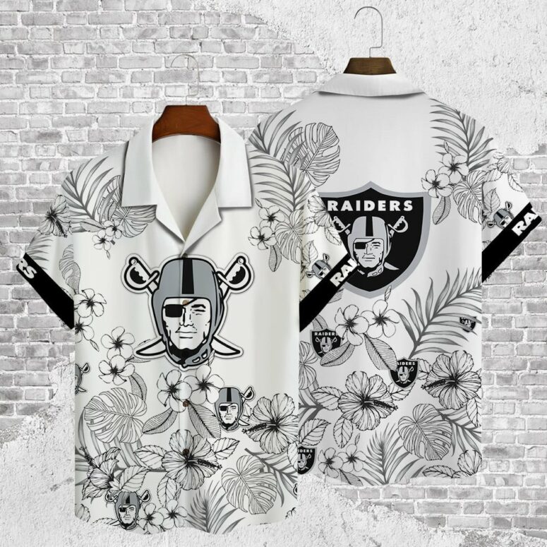 Las Vegas Raiders Monochrome Bloom Hawaiian Shirt Las Vegas Raiders Monochrome Bloom Hawaiian Shirt
