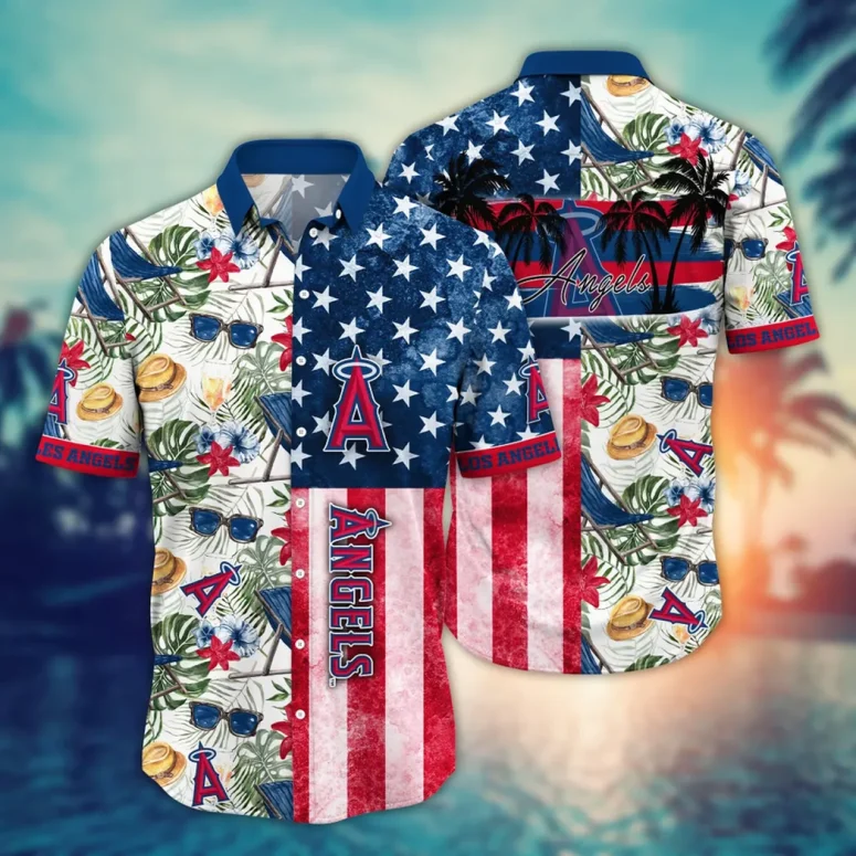 Los Angeles Angels Stars Palms Hawaiian Shirt Los Angeles Angels Stars Palms Hawaiian Shirt