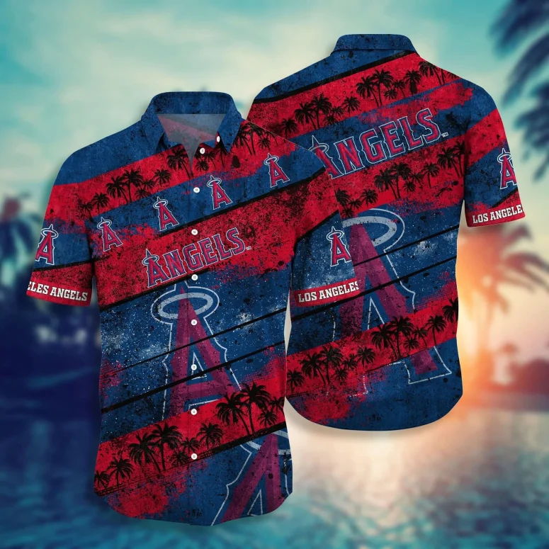 Los Angeles Angels Sunset Stripes Hawaiian Shirt Los Angeles Angels Sunset Stripes Hawaiian Shirt