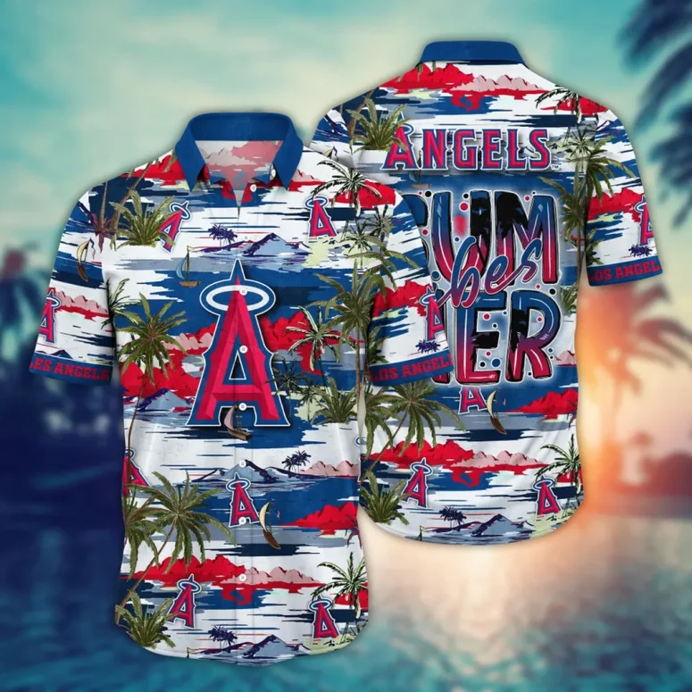 Los Angeles Angels Tropical Sunset Hawaiian Shirt Los Angeles Angels Tropical Sunset Hawaiian Shirt