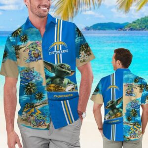 Los Angeles Chargers Baby Yoda Custom Name NFL Football Team Hawaiian Shirt