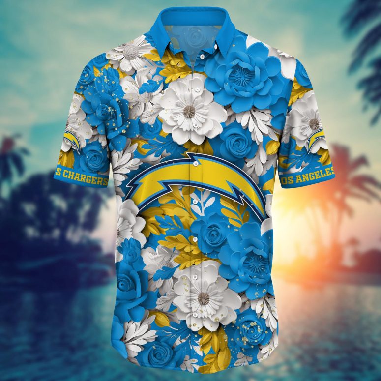Los Angeles Chargers Floral Thunder Hawaiian Shirt Los Angeles Chargers Floral Thunder Hawaiian Shirt