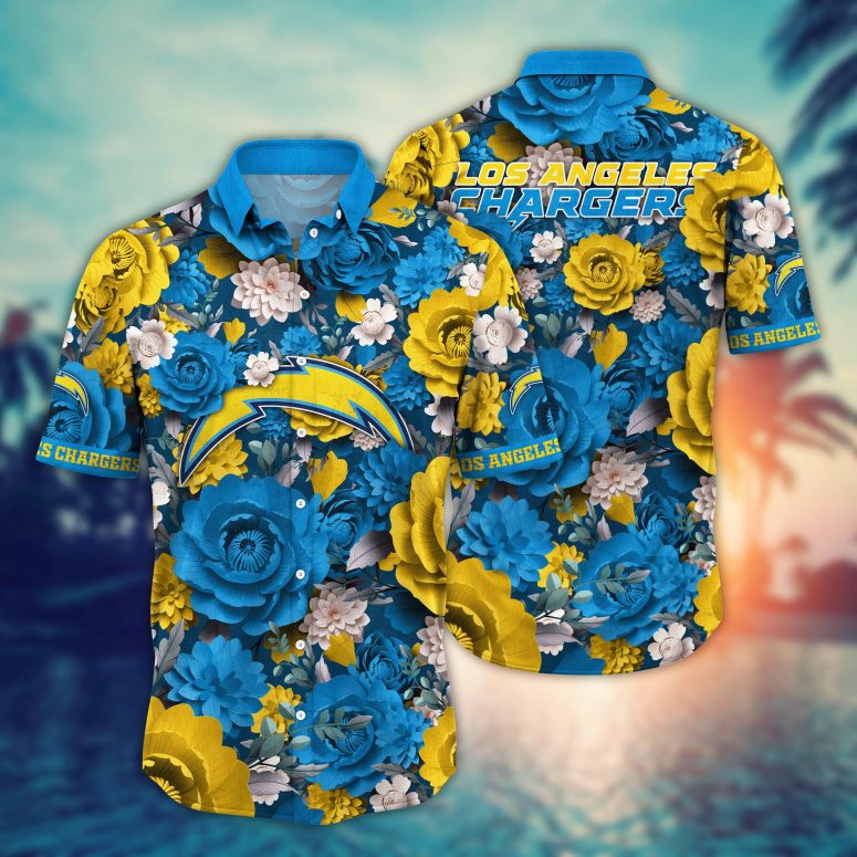 Los Angeles Chargers Floral Thunderstorm Hawaiian Shirt Los Angeles Chargers Floral Thunderstorm Hawaiian Shirt