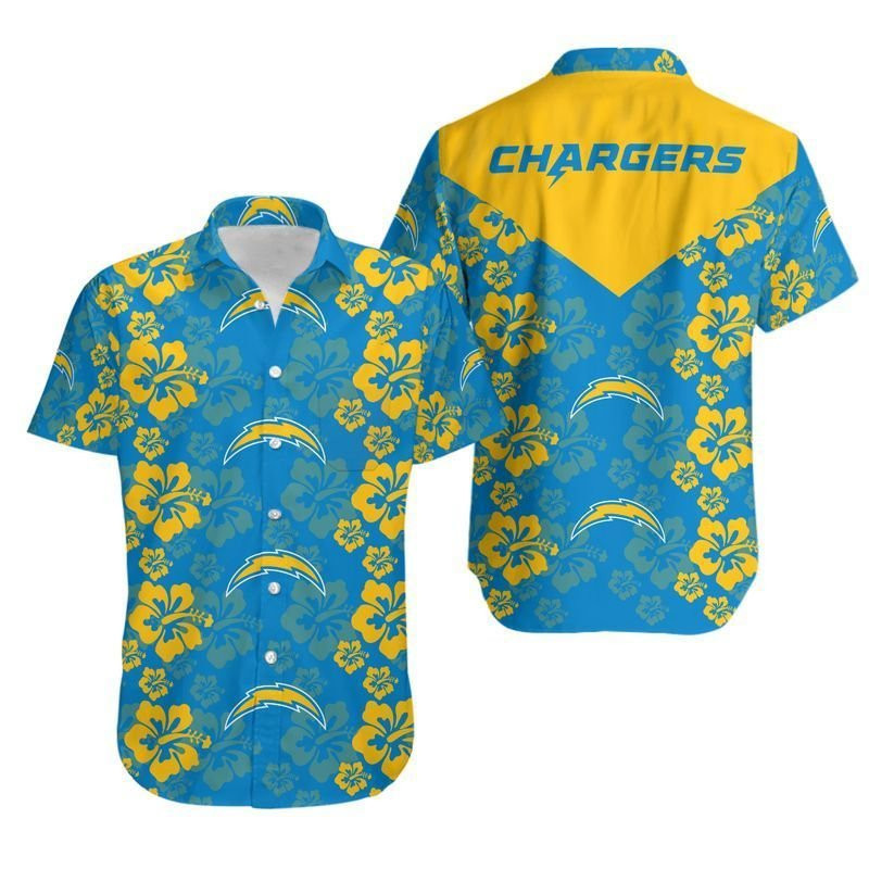 Los Angeles Chargers Flower And Logo Hawaiian Shirt V2 Los Angeles Chargers Flower And Logo Hawaiian Shirt V2