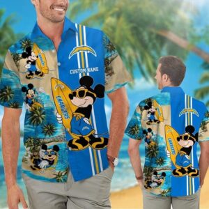 Los Angeles Chargers Mickey Mouse Custom Name NFL Football Team Hawaiian Shirt