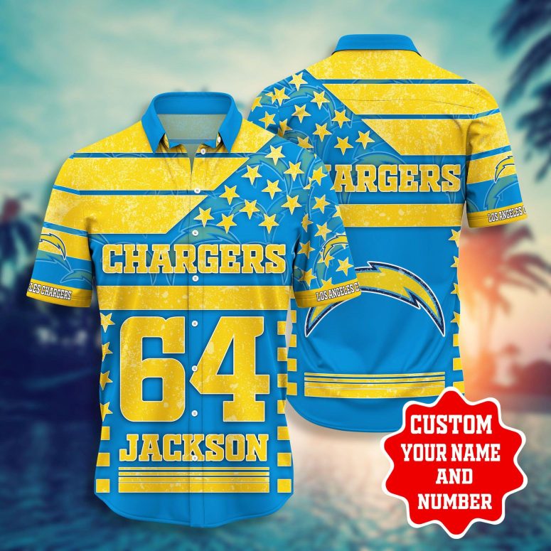Los Angeles Chargers Star Stripes Personalized Hawaiian Shirt Los Angeles Chargers Star Stripes Personalized Hawaiian Shirt