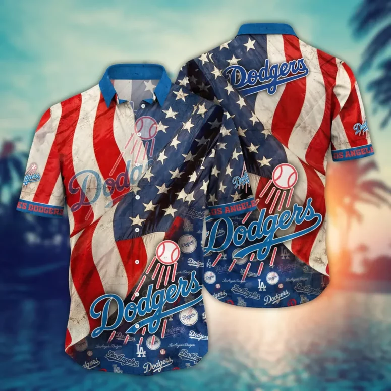 Los Angeles Dodgers American Flag Hawaiian Shirt Los Angeles Dodgers American Flag Hawaiian Shirt