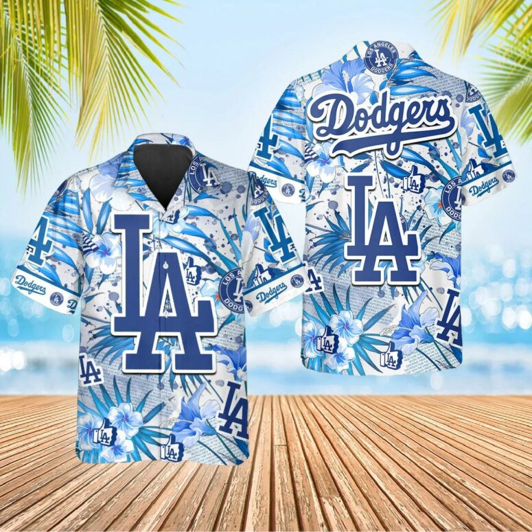 Los Angeles Dodgers Big Logo Floral Hawaiian Shirt Los Angeles Dodgers Big Logo Floral Hawaiian Shirt