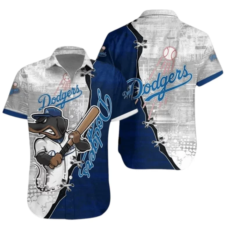 Los Angeles Dodgers Mascot Bat Swing Hawaiian Shirt Los Angeles Dodgers Mascot Bat Swing Hawaiian Shirt