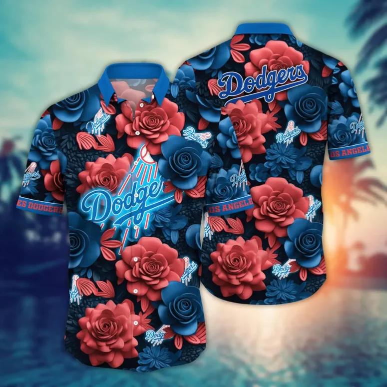 Los Angeles Dodgers Neon Rose Hawaiian Shirt Los Angeles Dodgers Neon Rose Hawaiian Shirt
