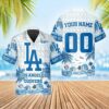 Los Angeles Dodgers Wave Palms Personalized Hawaiian Shirt