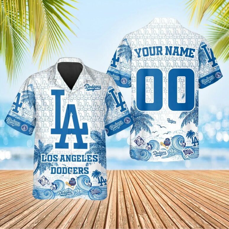 Los Angeles Dodgers Wave Palms Personalized Hawaiian Shirt Los Angeles Dodgers Wave Palms Personalized Hawaiian Shirt