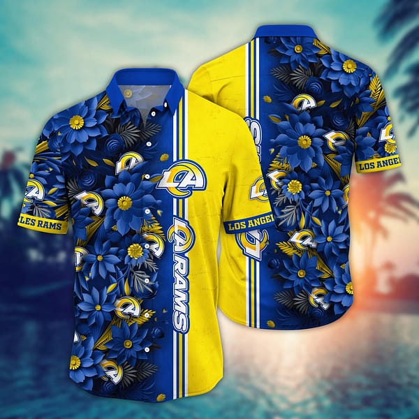 Los Angeles Rams Blue Flowers NFL Football Team Hawaiian Shirt Los Angeles Rams Blue Flowers NFL Football Team Hawaiian Shirt