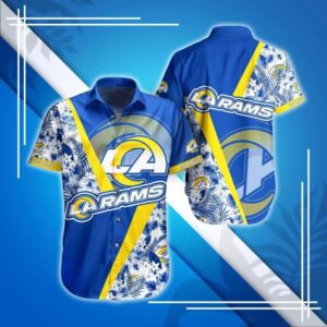 Los Angeles Rams Floral Stripe Hawaiian Shirt