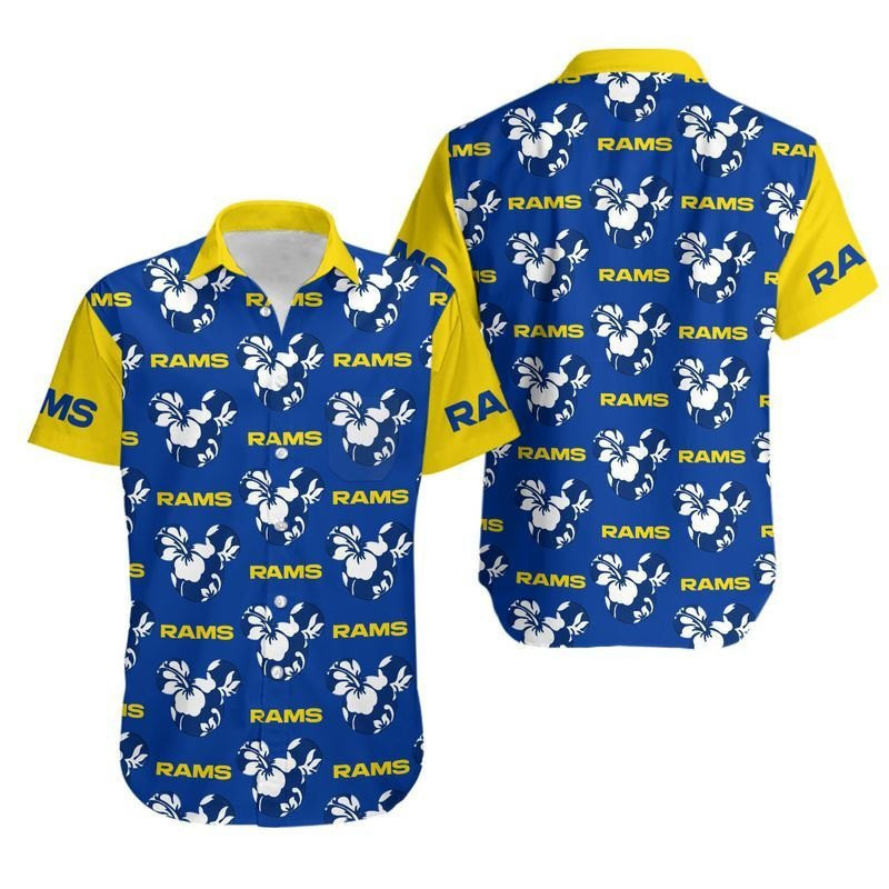 Los Angeles Rams NFL Mickey And Flowers Hawaiian Shirt Los Angeles Rams NFL Mickey And Flowers Hawaiian Shirt