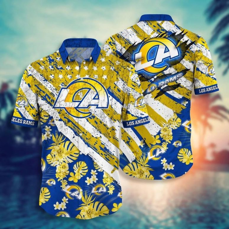 Los Angeles Rams Striped Paradise Hawaiian Shirt Los Angeles Rams Striped Paradise Hawaiian Shirt