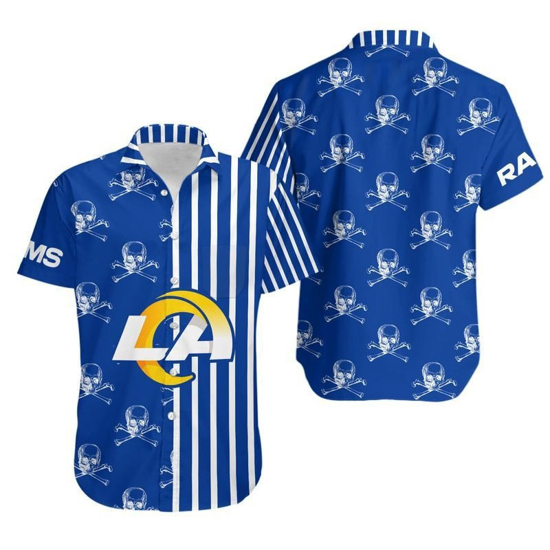 Los Angeles Rams Stripes And Skull Hawaiian Shirt Los Angeles Rams Stripes And Skull Hawaiian Shirt